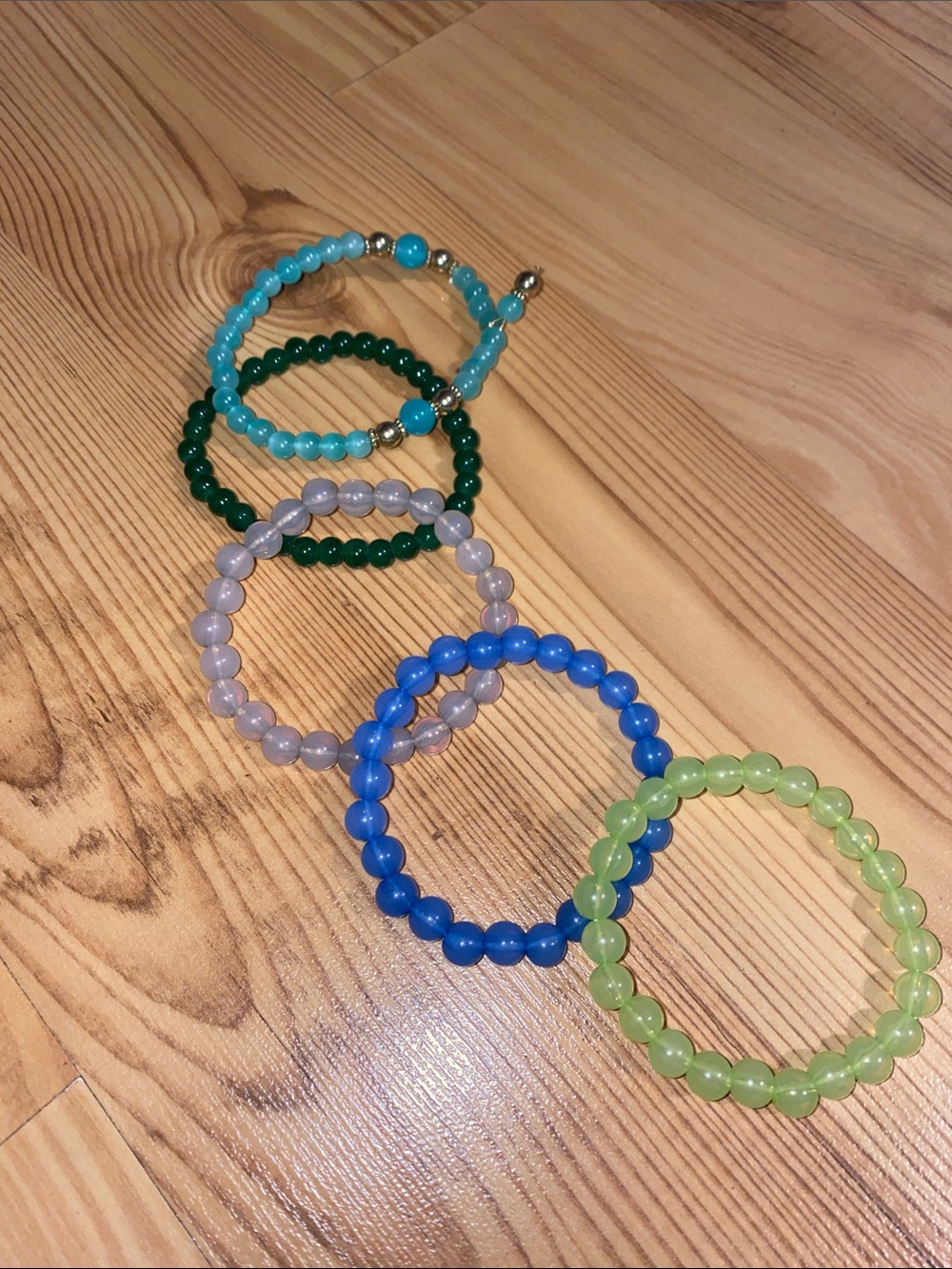 Colorful Beaded Stretch Bracelet Set - Green, Blue, Aqua, Lavender